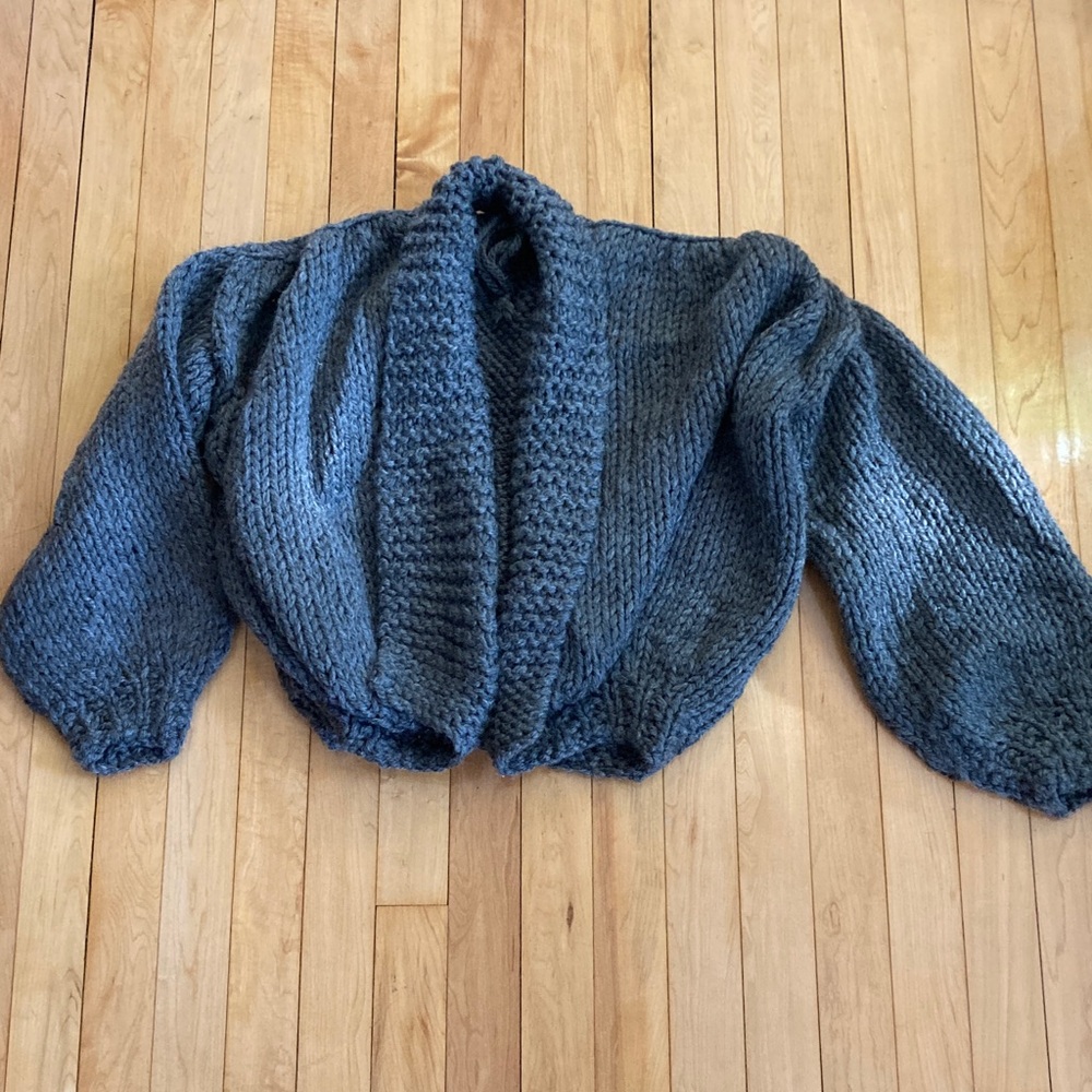 Cozy Charcoal Knit Bomber Style Cardigan 100% Wool
